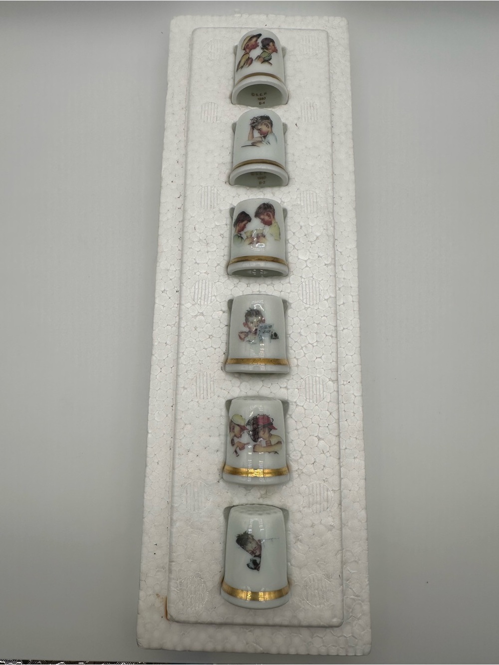 Vintage 1980 Norman Rockwell Porcelain Thimble Set Day in the Life of a Boy